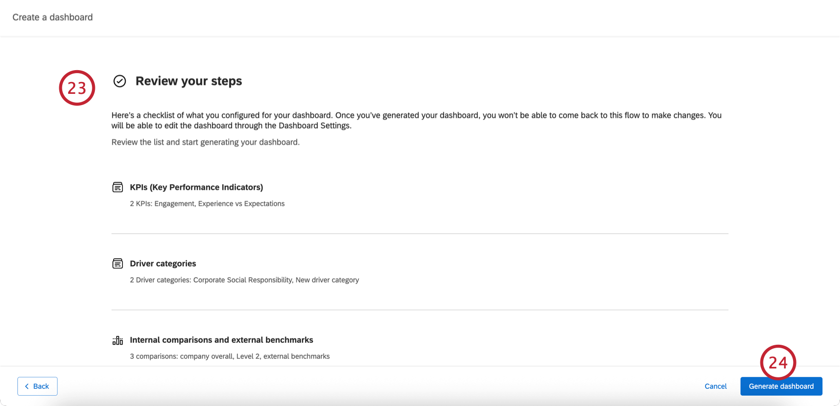 reviewing the dashboard settings
