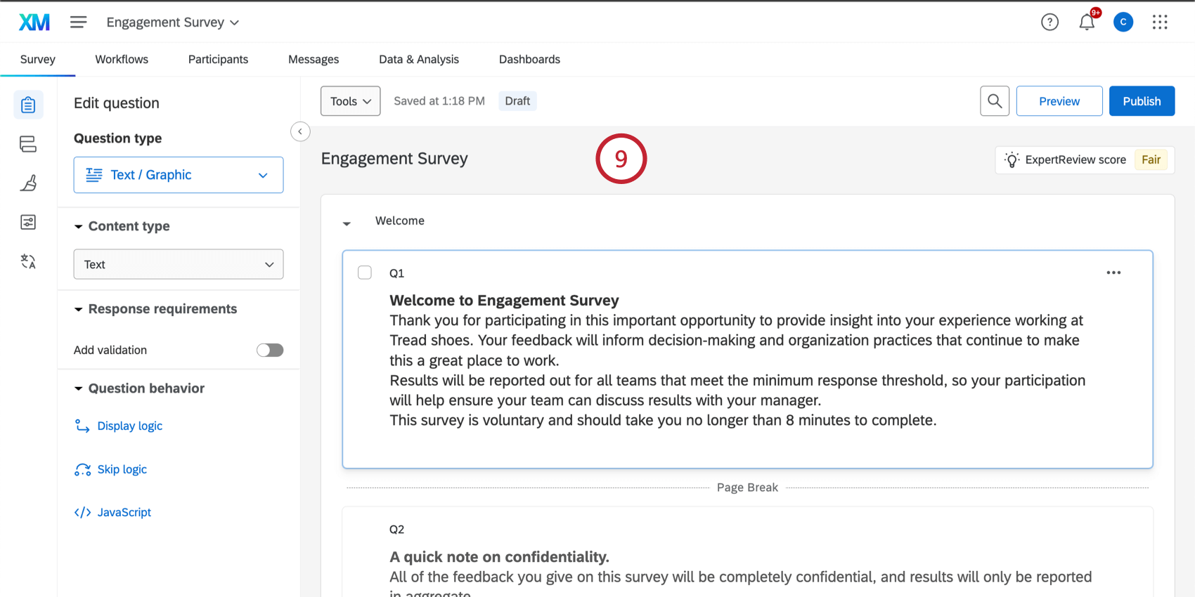 editing the generated survey