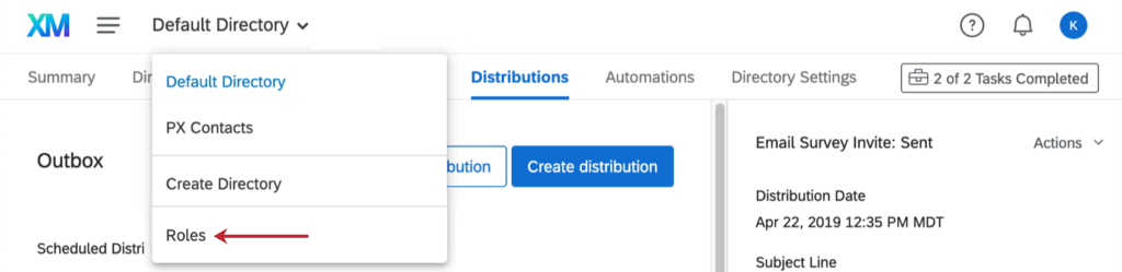 How to access roles from the dropdown at the top of the directory
