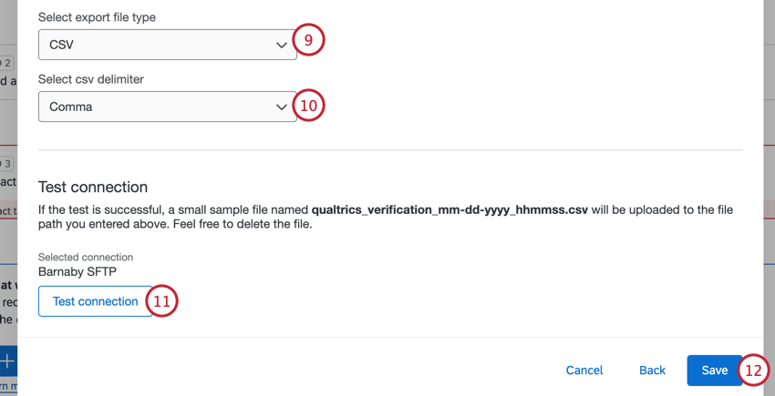 choosing a file type and testing the connection