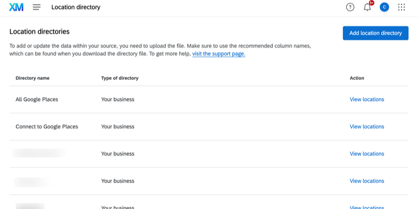 the location directory homepage