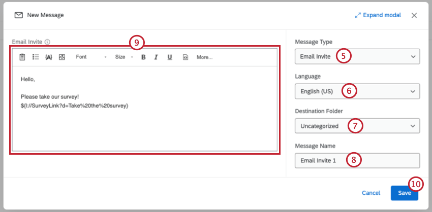 Create a New Message Menu with various options and a text box to enter message