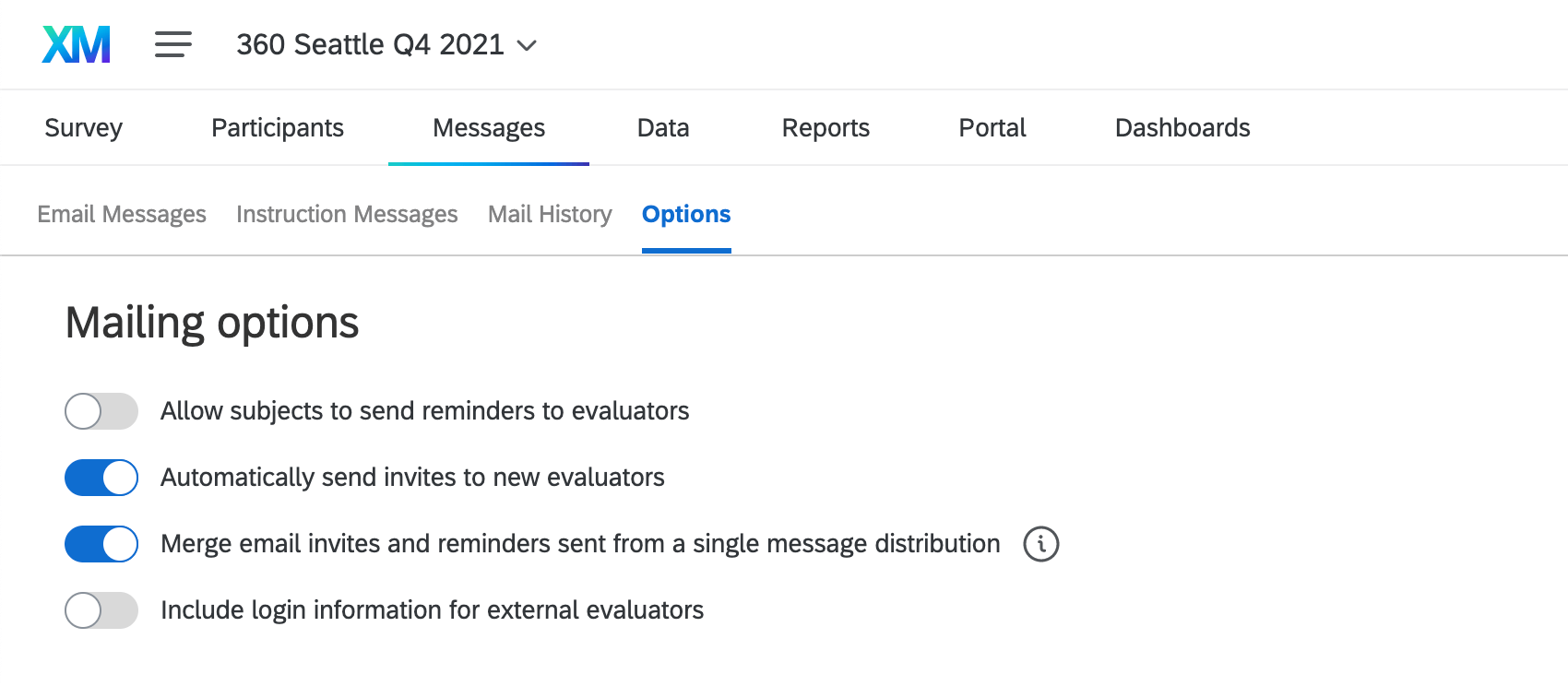 Available Messages Options in the Messages tab