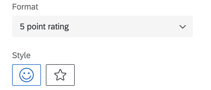 5 point rating style options. Options include a smiley face emoji and stars.