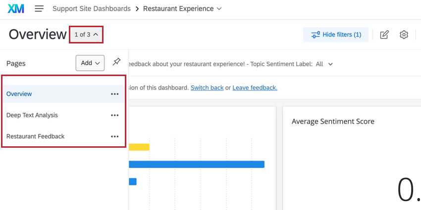 choosing a page in a dashboard to view
