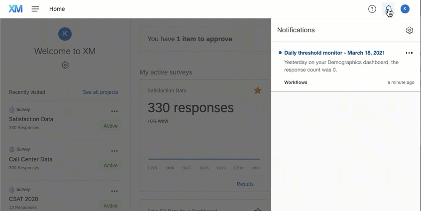 A gif of what happens when you click a notification - shows more details about it expanding in the menu