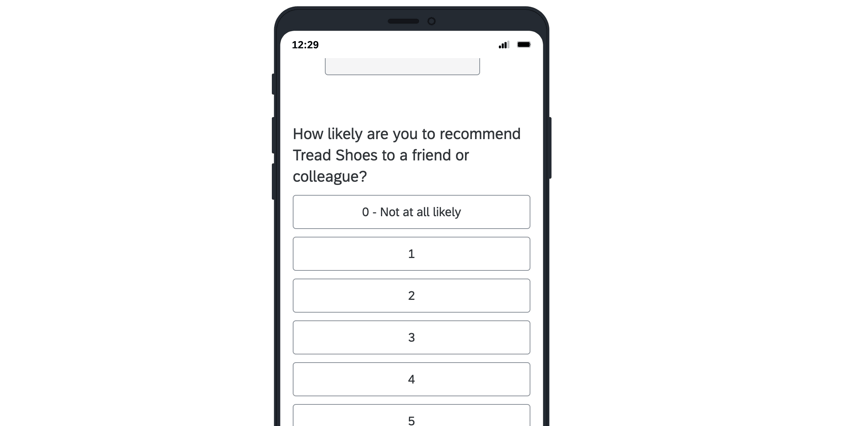 an NPS question in vertical format for mobile survey takers