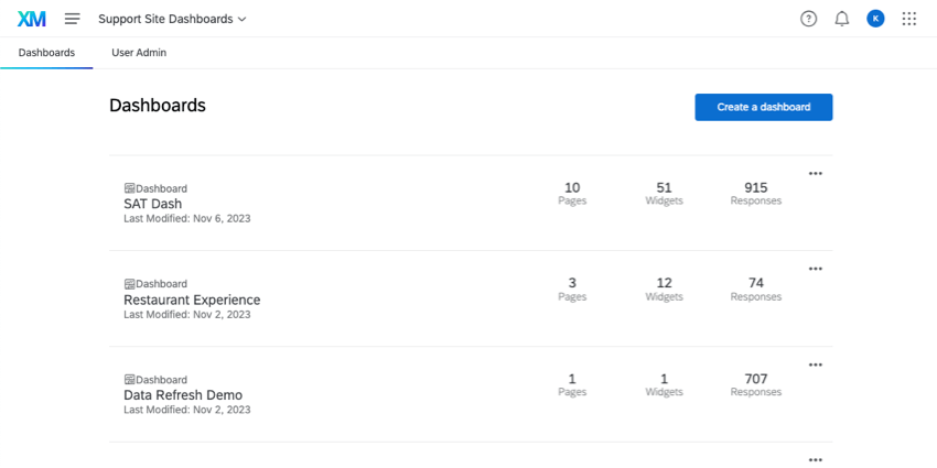 choosing a dashboard in a dashboard project
