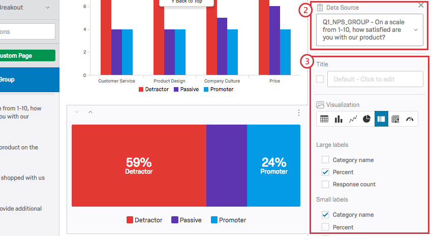 all the options in the visualization editing pane