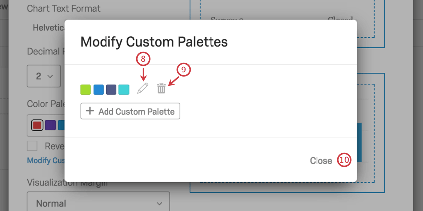 edit and delete buttons next to new color palette