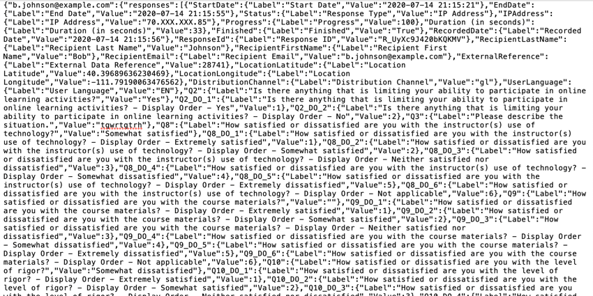 A file where all the text runs together. Fields are listed in a JSON format with brackets, so that you can only divine the fields and their values by paying attention to comma separation and bracket closure