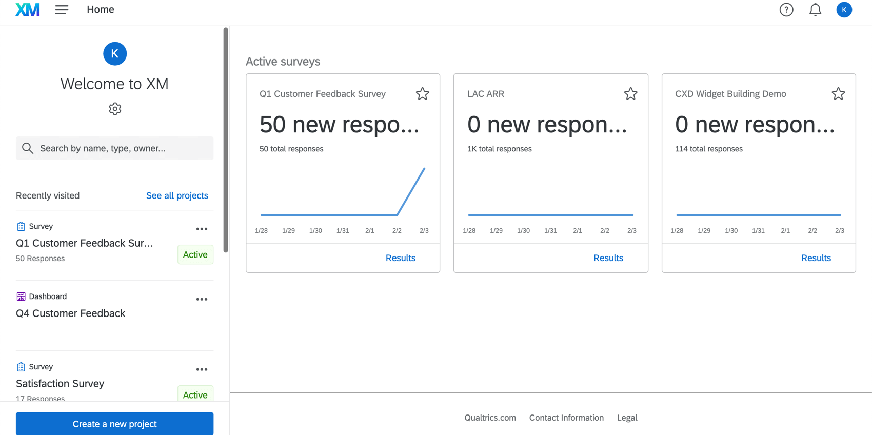 Homepage of Qualtrics