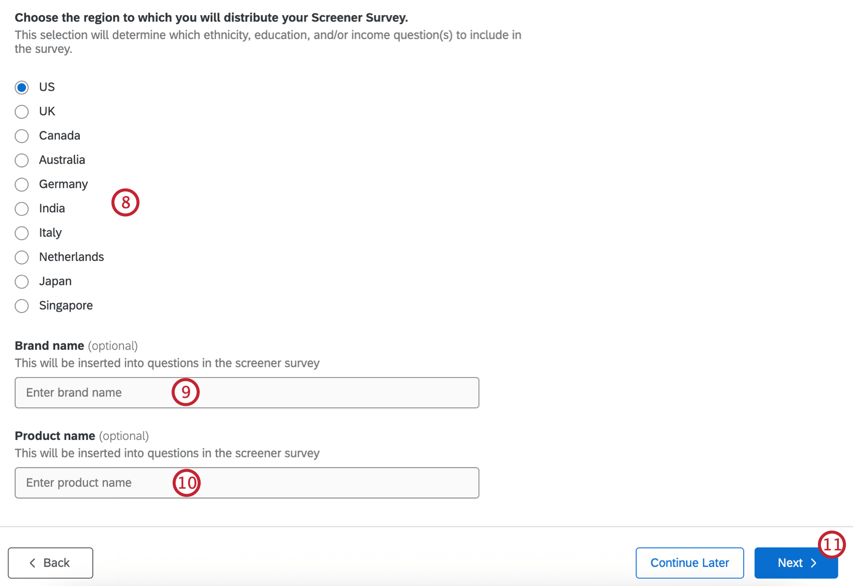 further configuration options for the screener survey