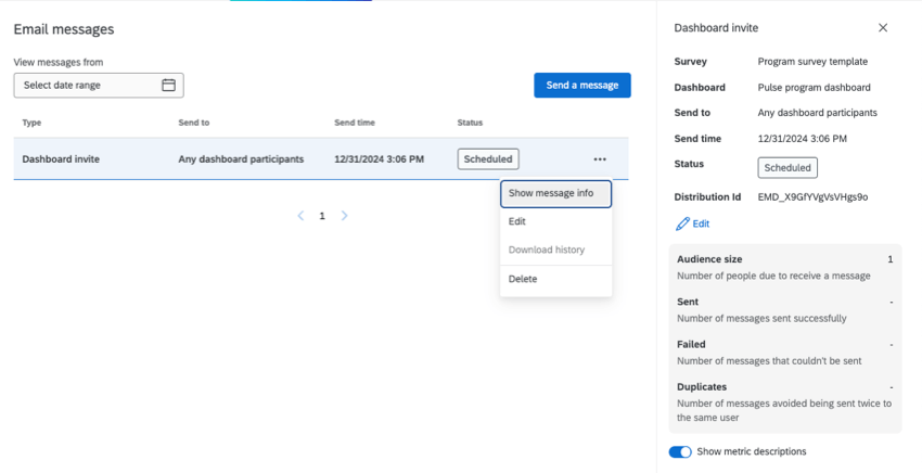 image of an existying distribution, clicked to show the additional info that appears in a righthand panel