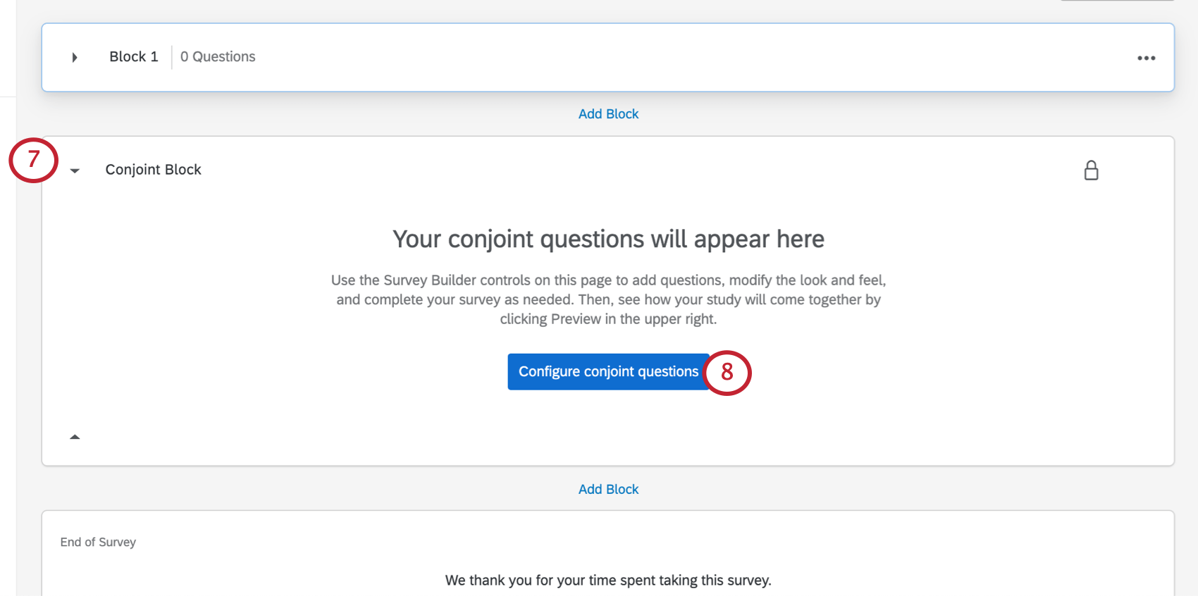 Blue Configure Conjoint Questions button