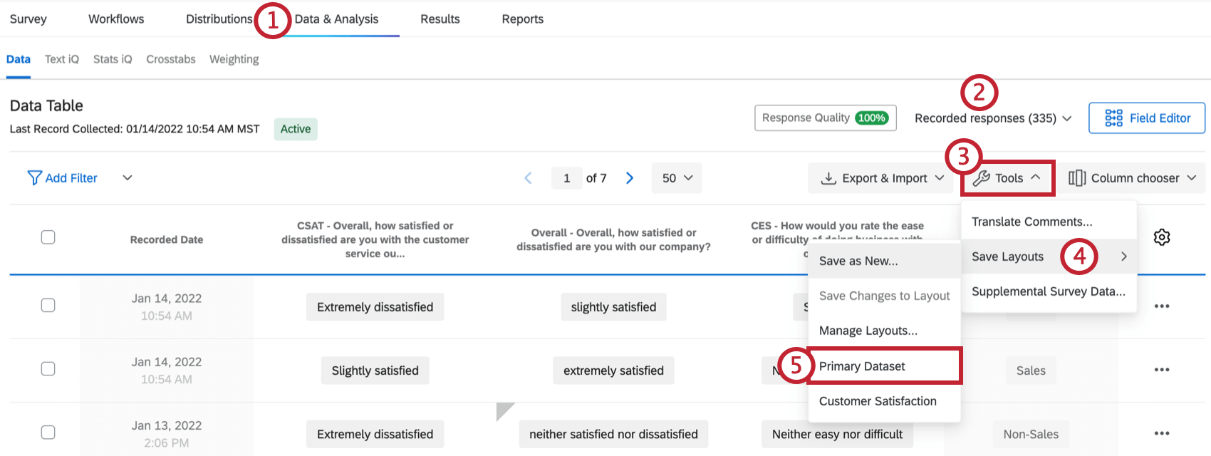 Choosing a specific layout from the saved layouts in the Tools menu