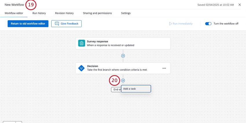 back in workflows, adding a task to the editor