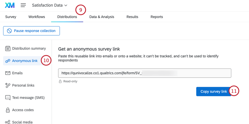copying the retake link from the distributions tab
