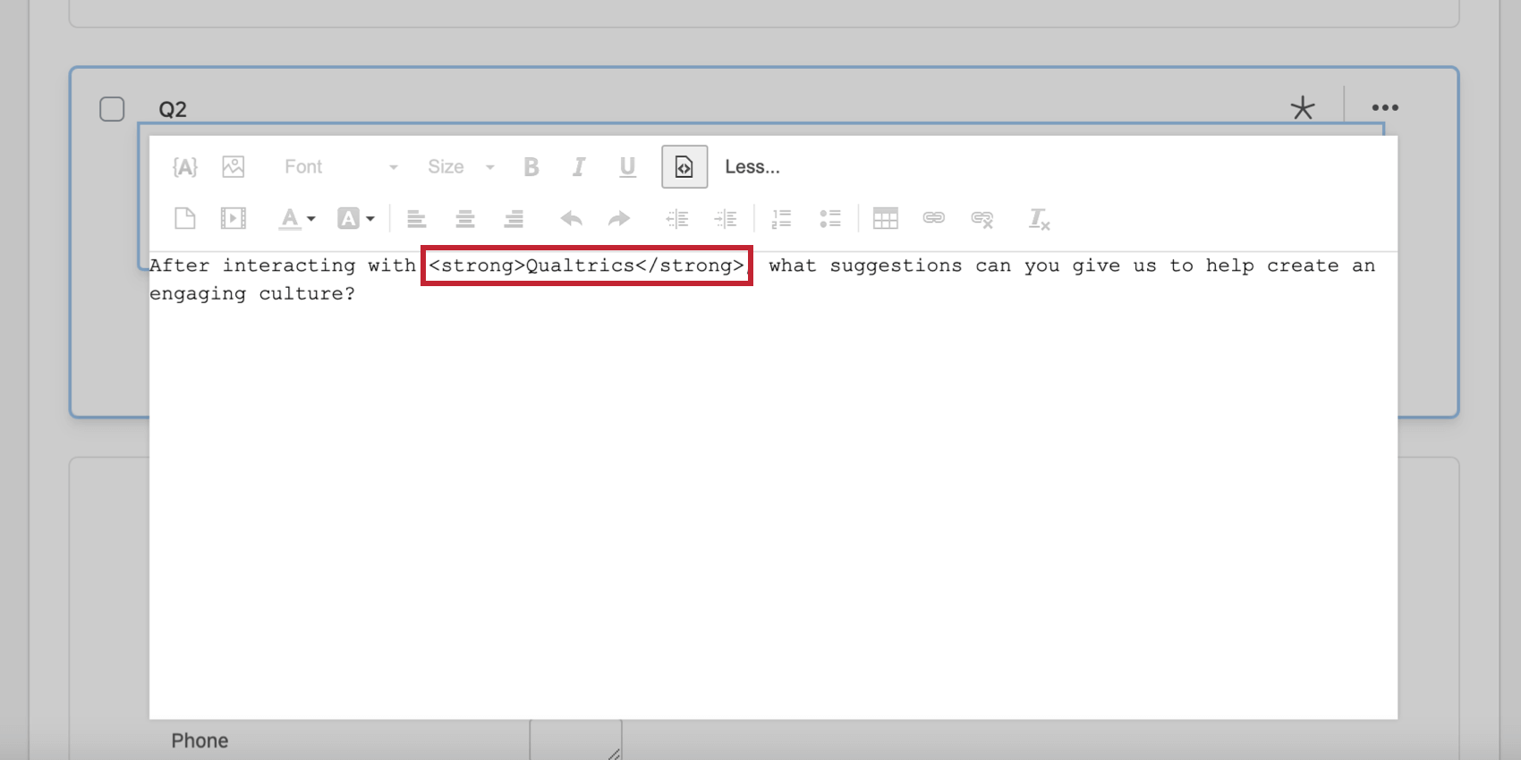 Bolded text in the HTML source view