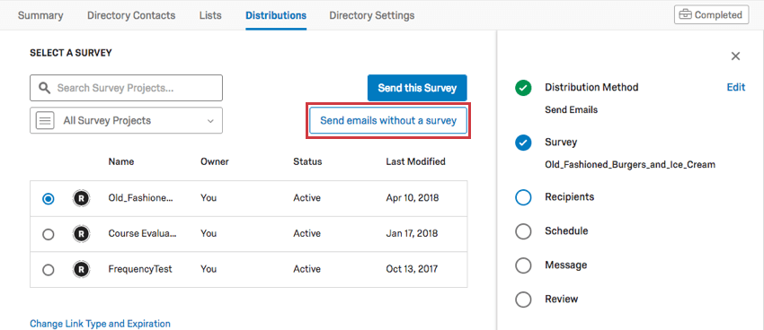 Send emails without a survey button