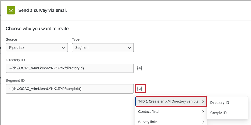 using the piped text menu to choose a component from a previous workflow task