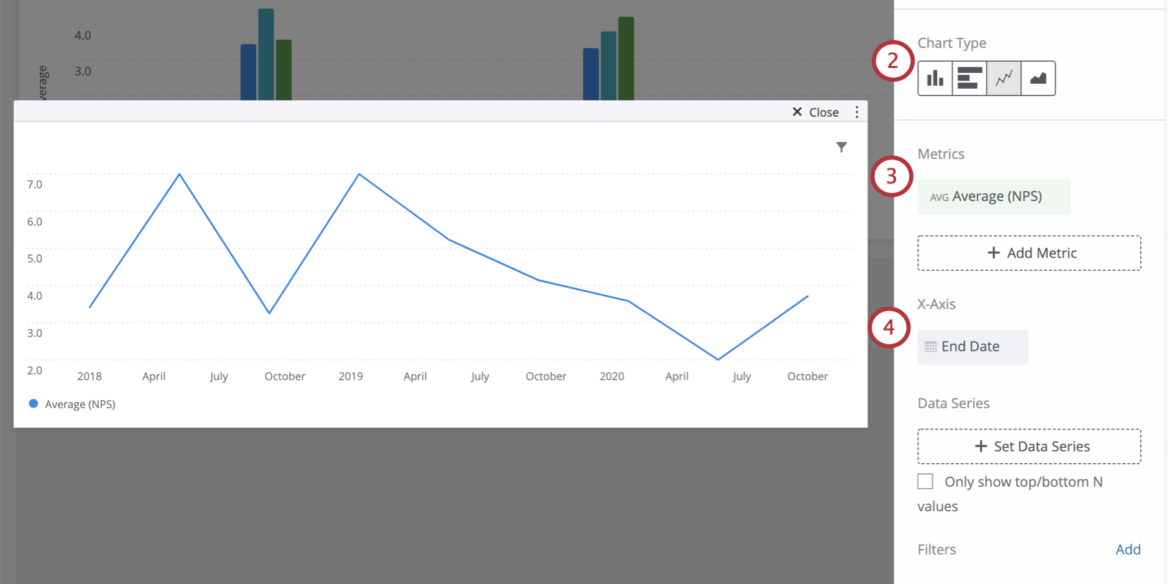 Chart type option is in widget editing pane to the right