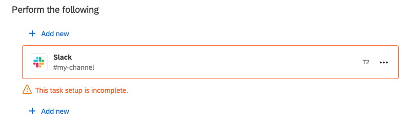the this task setup is incomplete message on a slack task