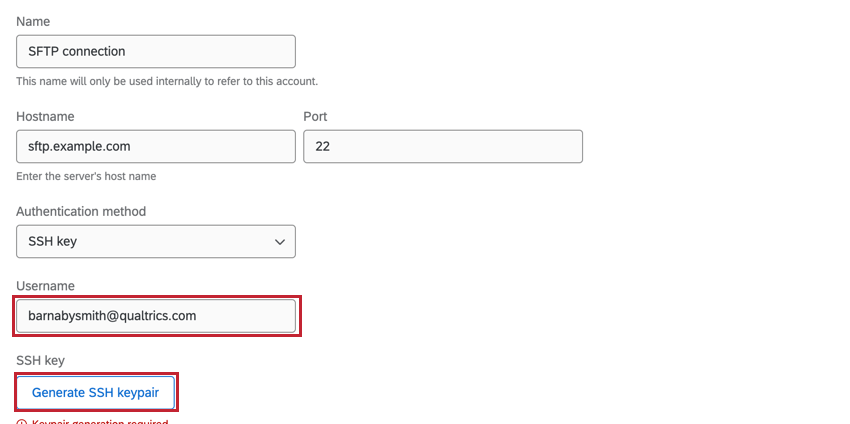 clicking Generate SSH keypair