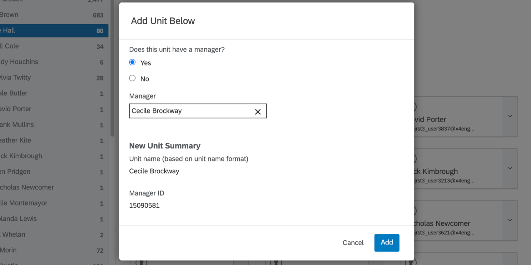options when adding a unit below