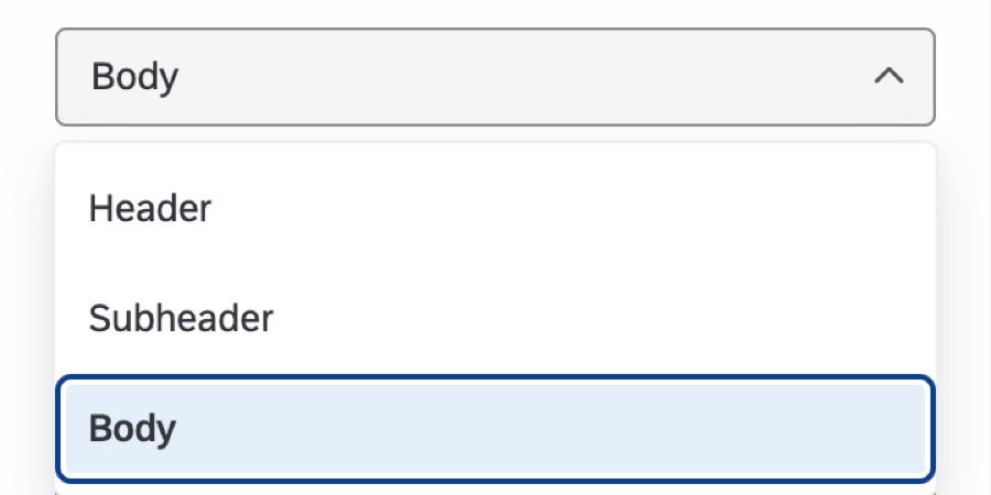 text type options