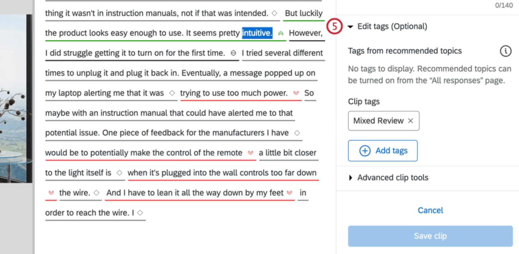 Edit tags on clip