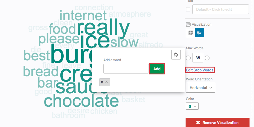 edit stop words is clicked, expanding a menu where more can be added