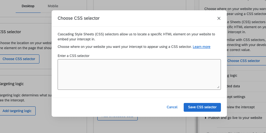 new window that opens where you paste the CSS Selector