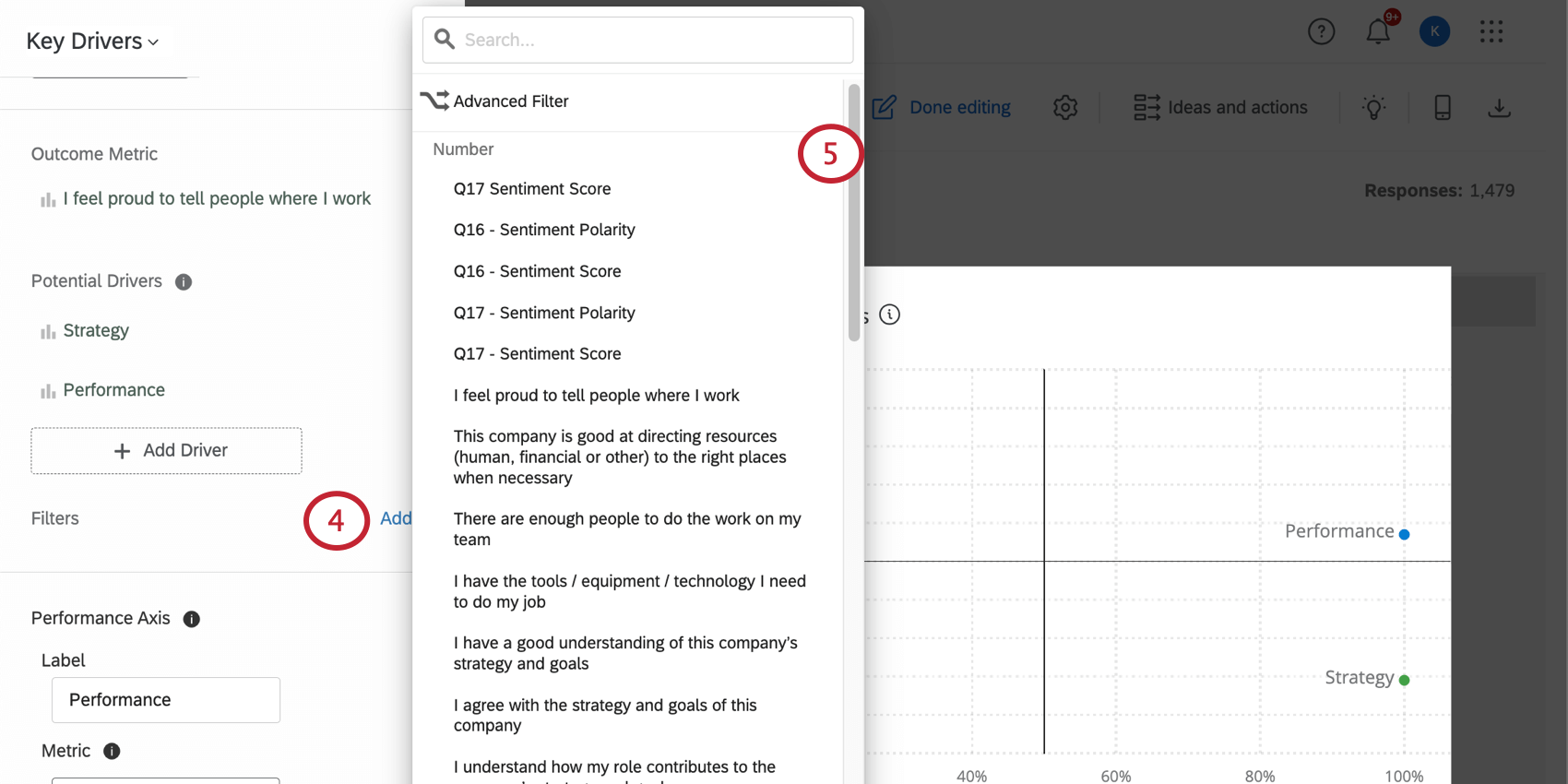 in the left editing pane of a widget, adding a filter