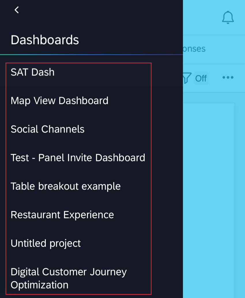 selecting a dashboard to view from the list