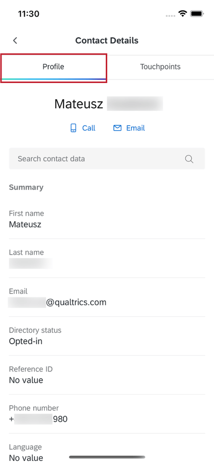 The Profile section of the customer profile card