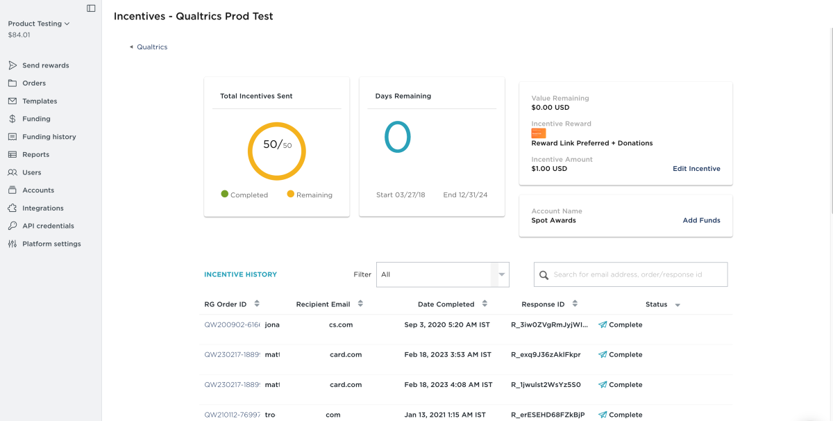 Tango card dashboard